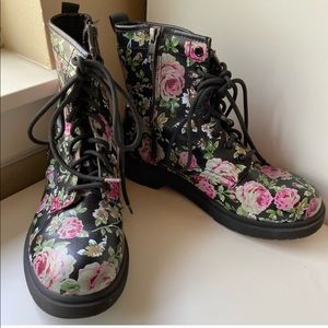 Faux Doc Marten Floral Combat Boots